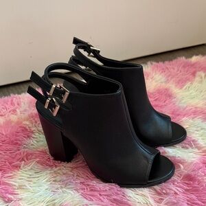 Elegant Black Peep-Toe Block Heels New Without Box